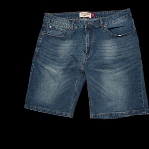 Hudson&Barrow Men's Blue Denim Jean Shorts With A Tan Wash